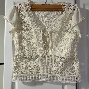 Express Lace Tie-Front Blouse - White